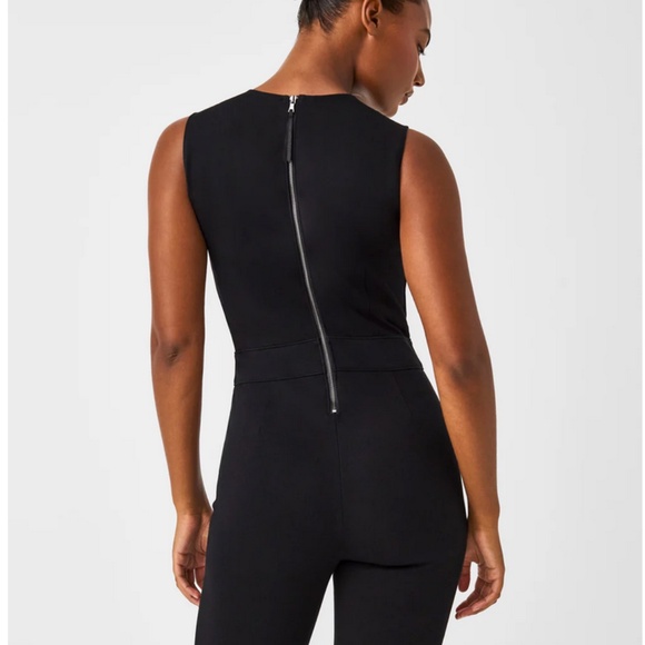 Spanx The Perfect Sleeveless flare Jumpsuit Ponte Black sz L - Picture 7 of 11
